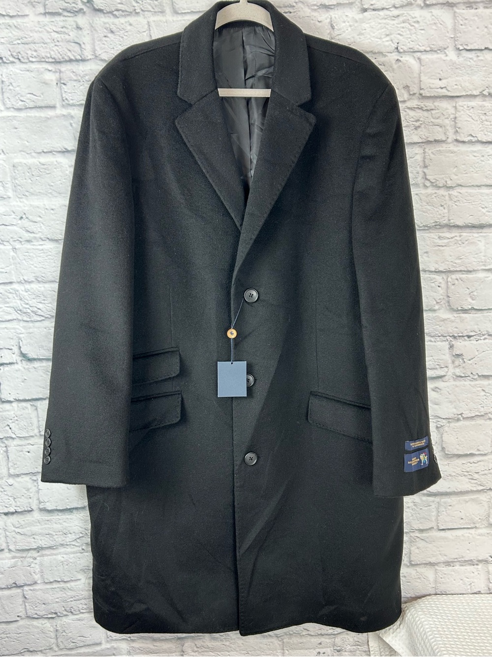 Hart Schaffner Marx Men’s 44R Black Wool Cashmere Overcoat NWT $495